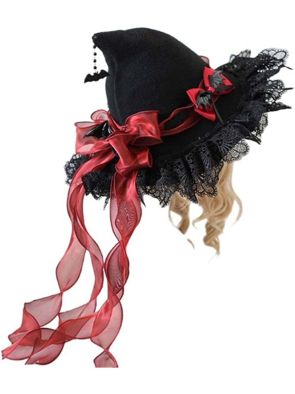 🎃Women's Red Lolita Magic Cosplay Halloween Wizard Adult Costume Witch Hat